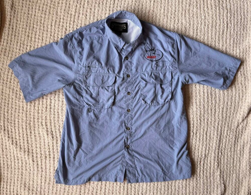 Sportsmans Warehouse Shirt Mens M Blue Fishing RMEF Button Up Vented